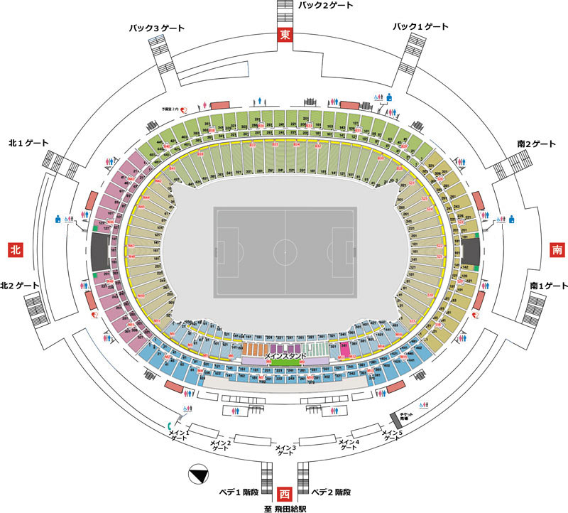 下層 N1 番 座席案内 味の素スタジアム